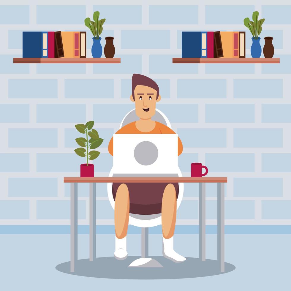 man using laptop work at home vector