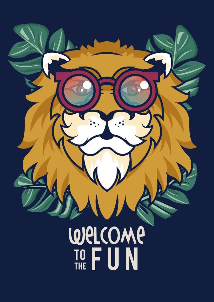 welcome to the fun with lion using glasses vector