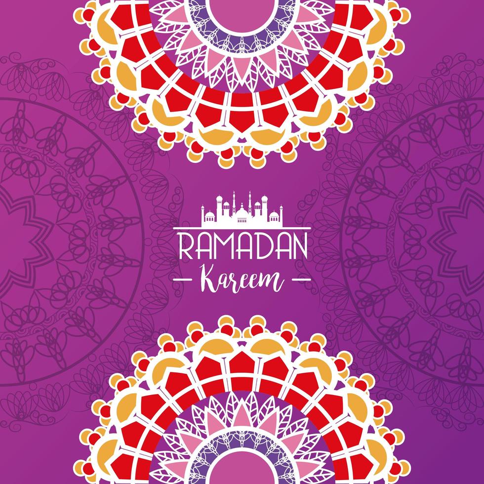 Tarjeta eid mubarak con letras y marco de mandalas. vector