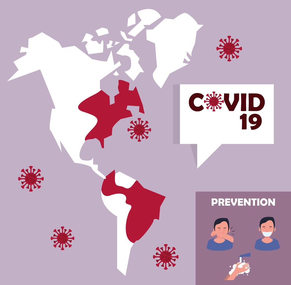 covid19 particles with earth maps and prevention methods vector