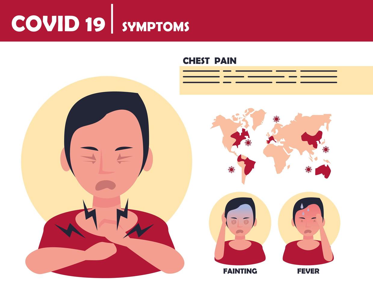 covid19 particles with earth maps and symptoms vector