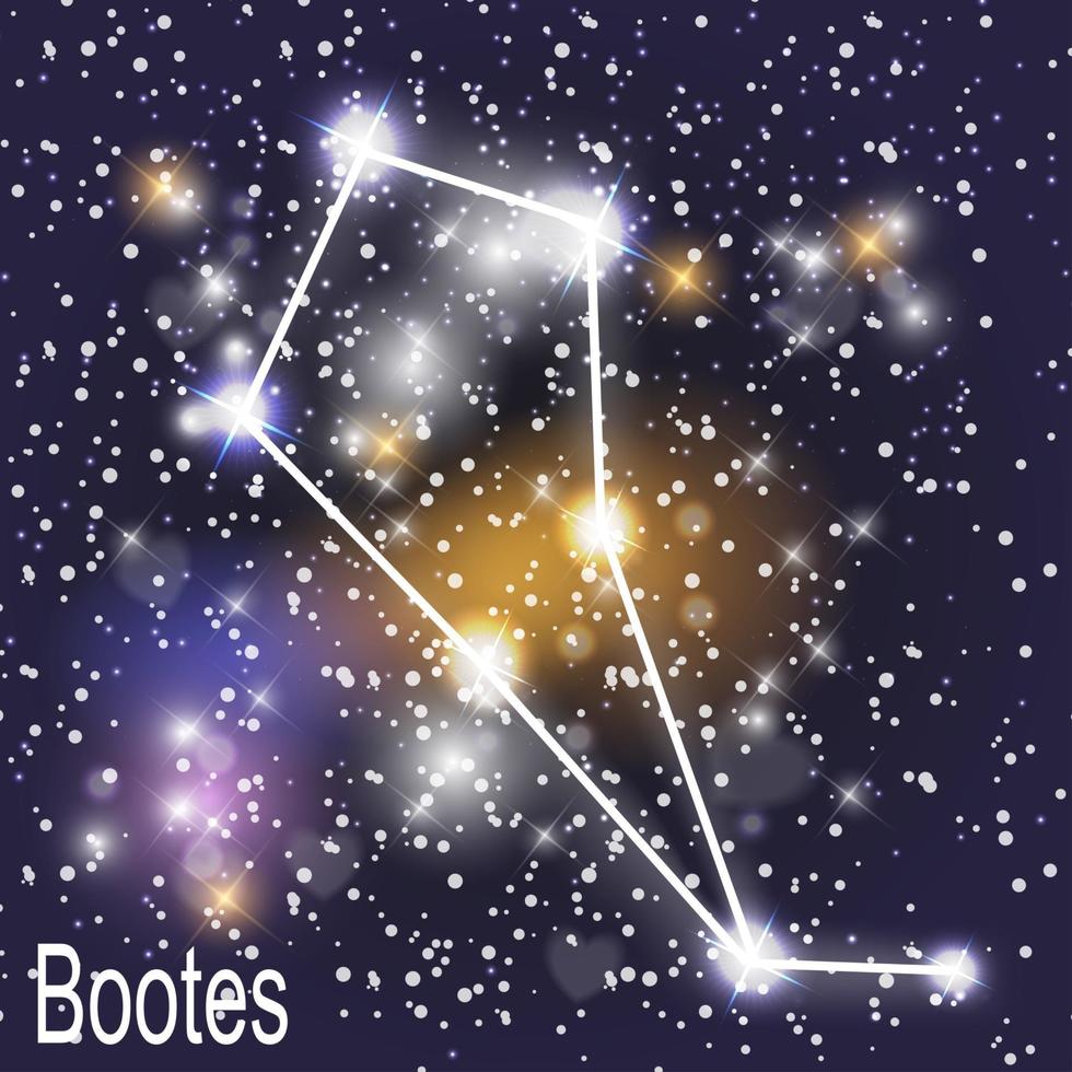 constelación de bootes con hermosas estrellas brillantes en el fondo del vector de cielo cósmico