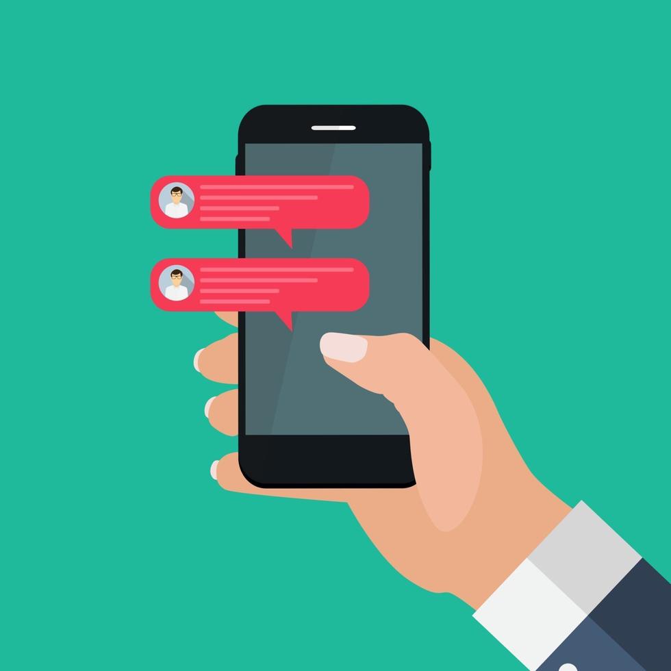 Chat message bubbles on smartphone screen social networ concept vector