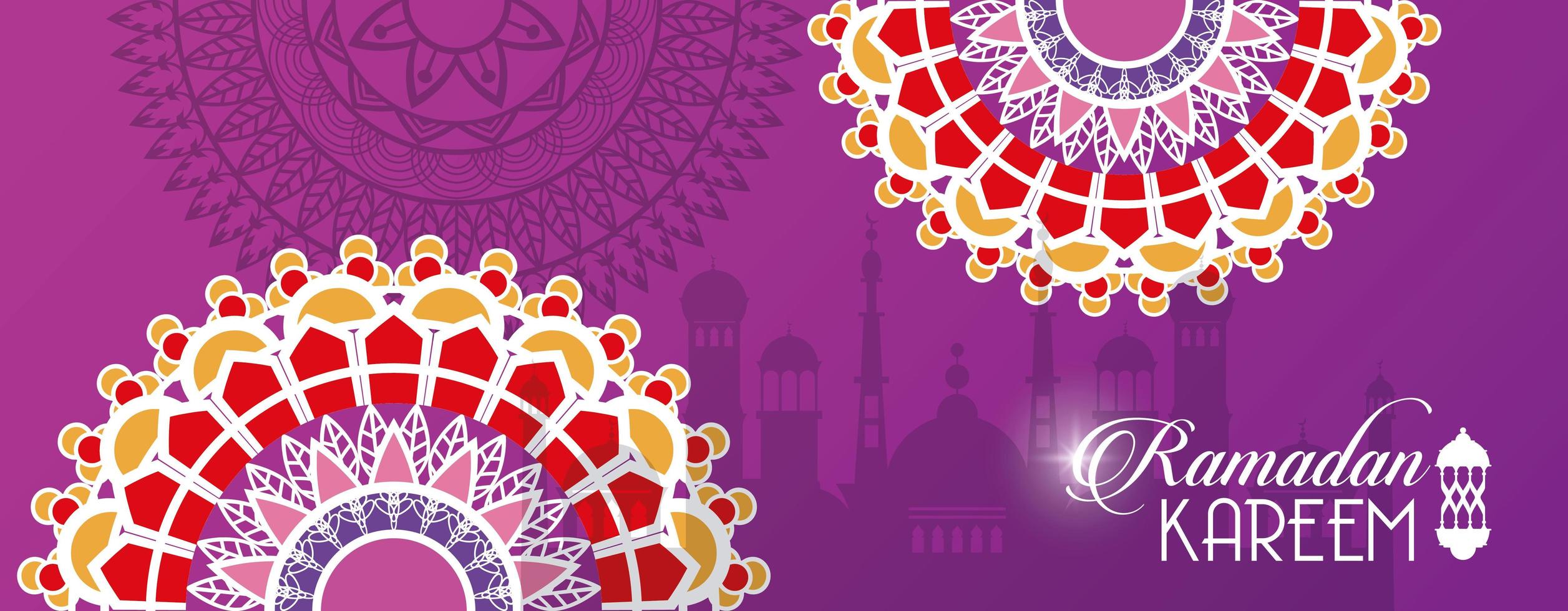 eid mubarak card with lettering and mandalas frame vector