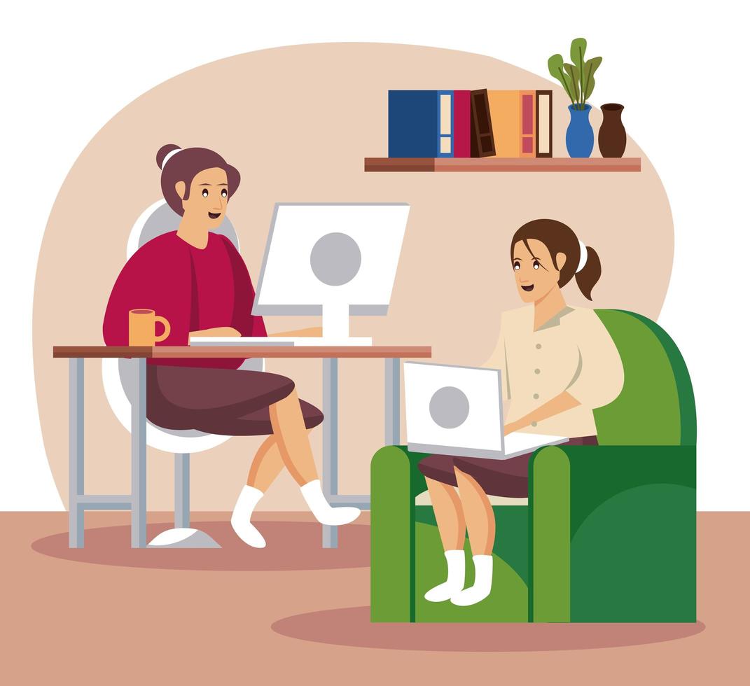 women using technology for work at home vector