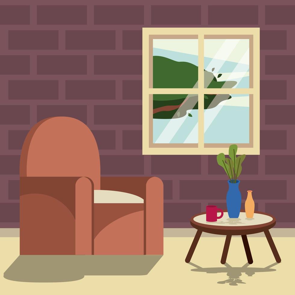 living room house scene icon vector