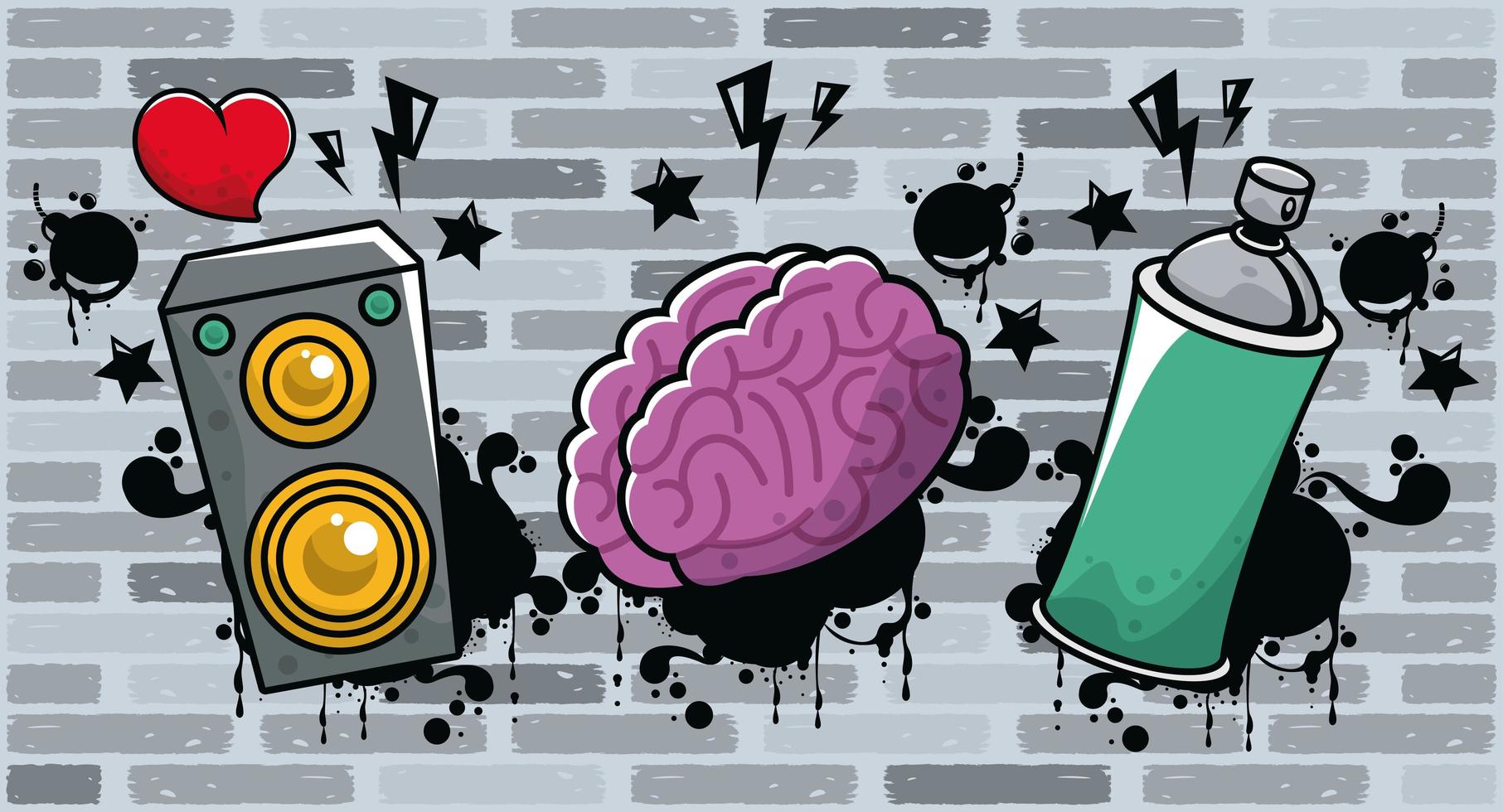 graffiti urban style poster with paint spray bottle and brain vector