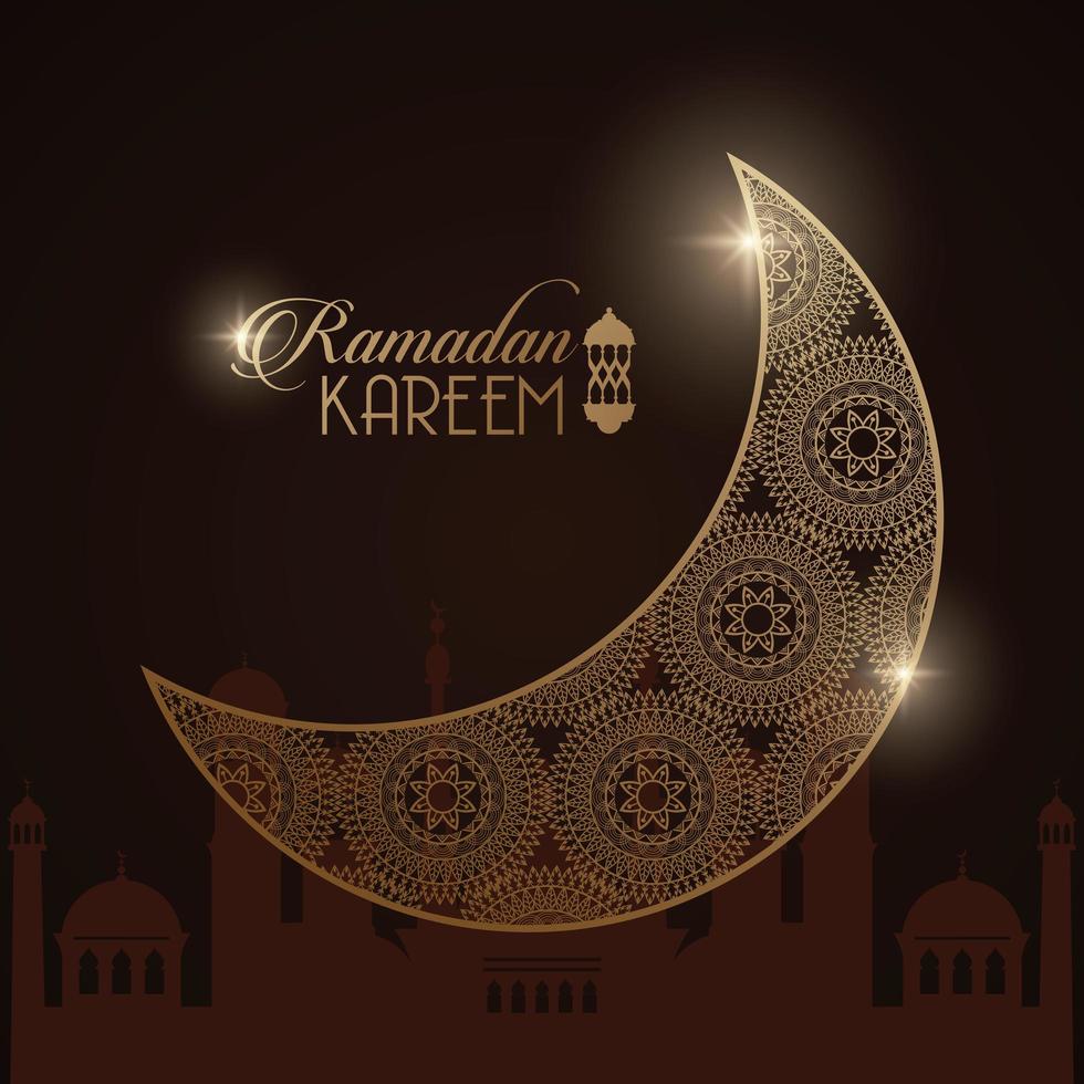 ramadan kareem card with golden moon and taj mahal vector