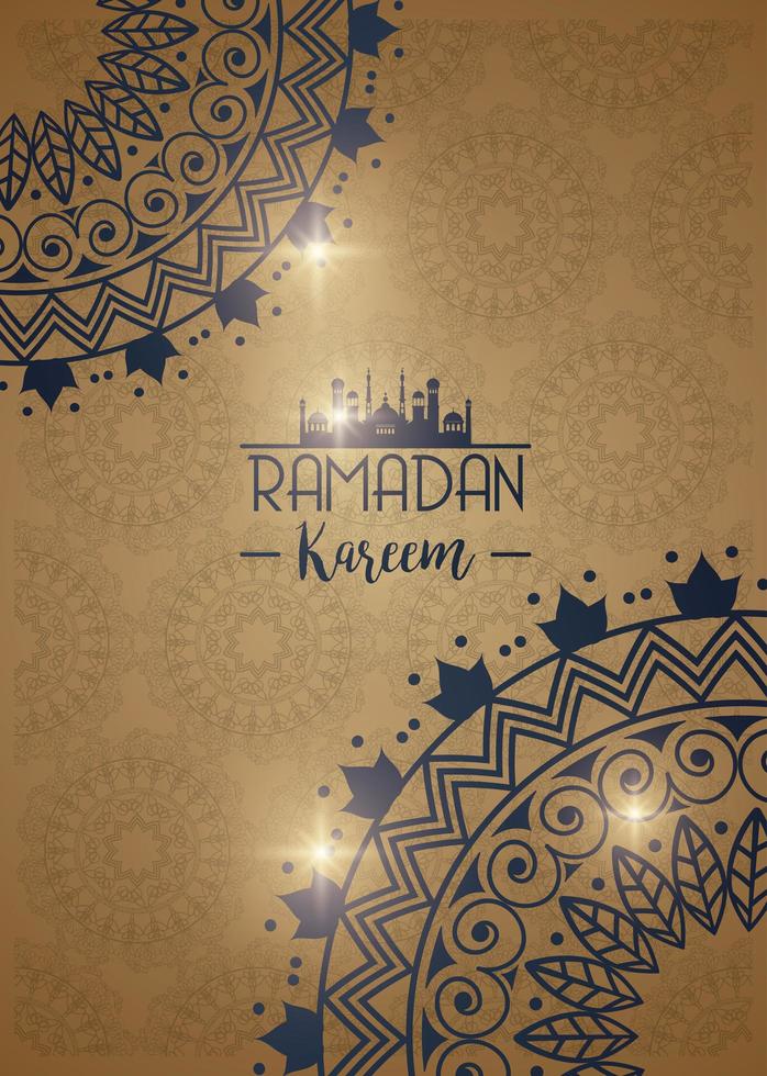 Tarjeta eid mubarak con decoración de marcos de mandalas. vector