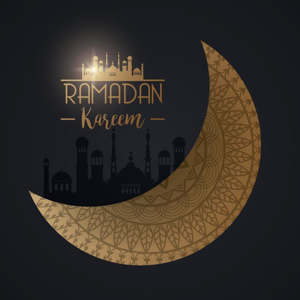 ramadan kareem card with golden moon and taj mahal vector