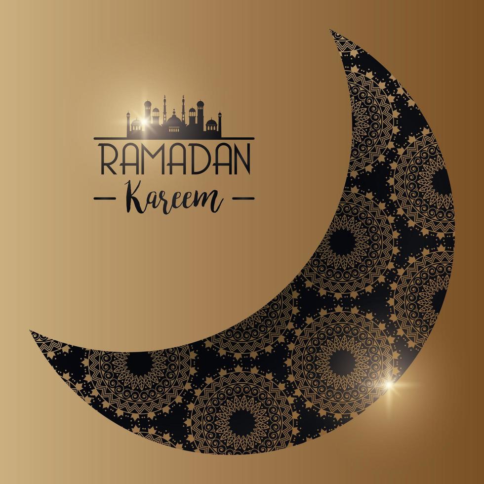 tarjeta de ramadan kareem con luna dorada vector