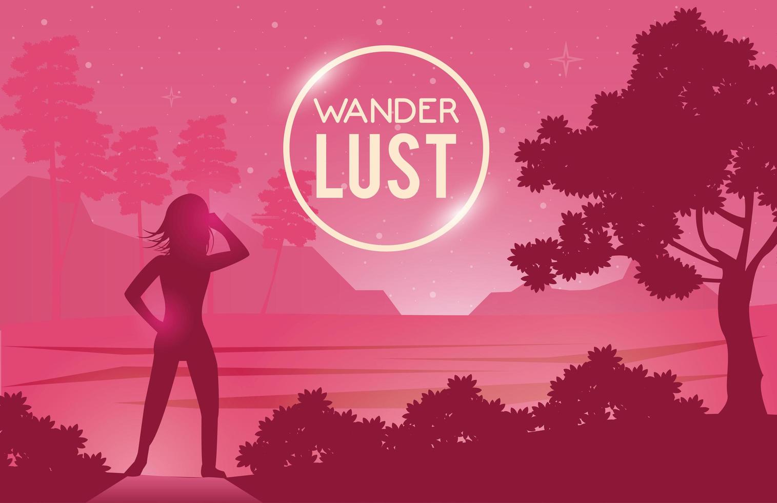 wanderlust poster with woman silhouette scene vector