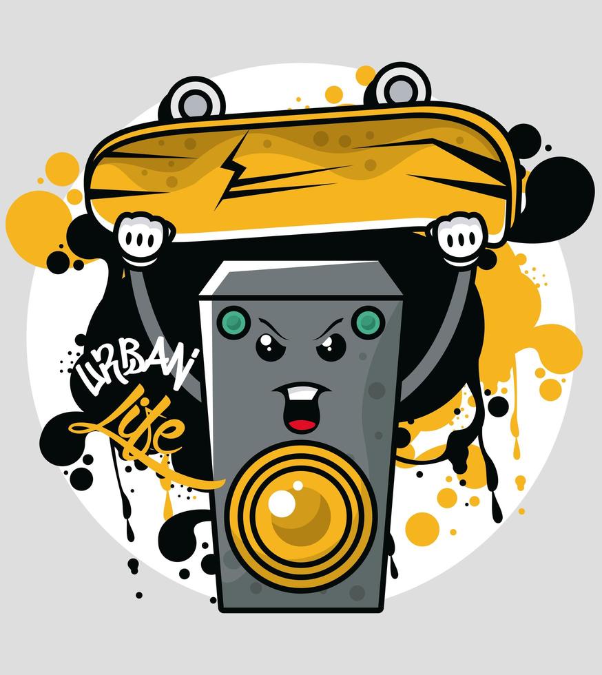 graffiti urban style poster with skateboard and speaker vector