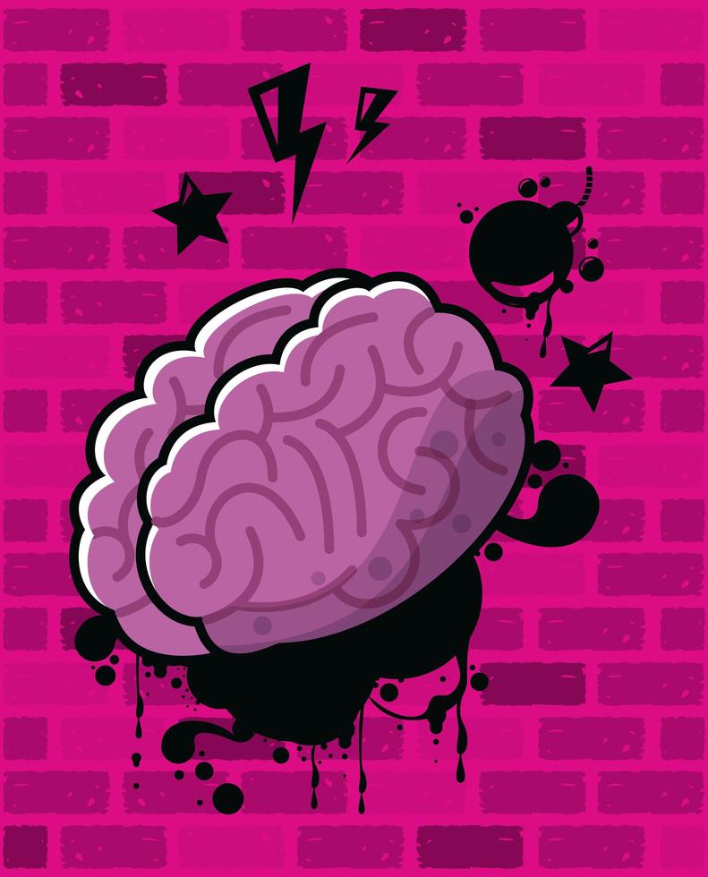 cartel de estilo urbano de graffiti con cerebro vector