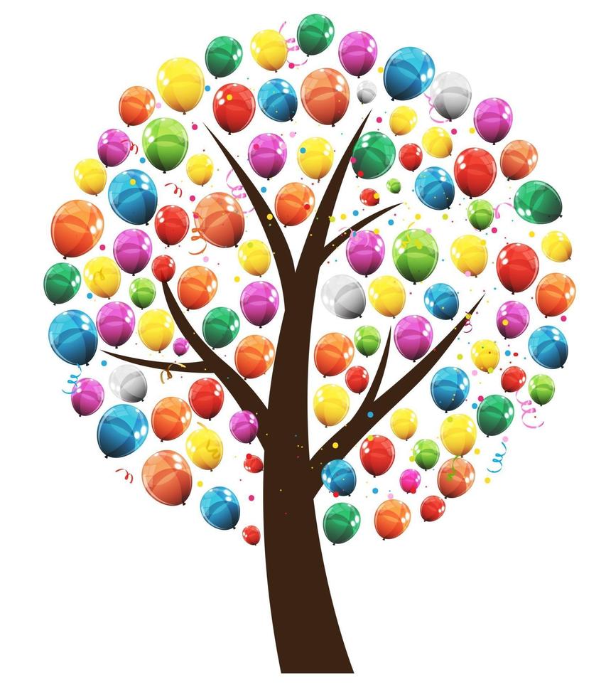 Abstract Vector Happy Birthday Tree with Balloons Illustration