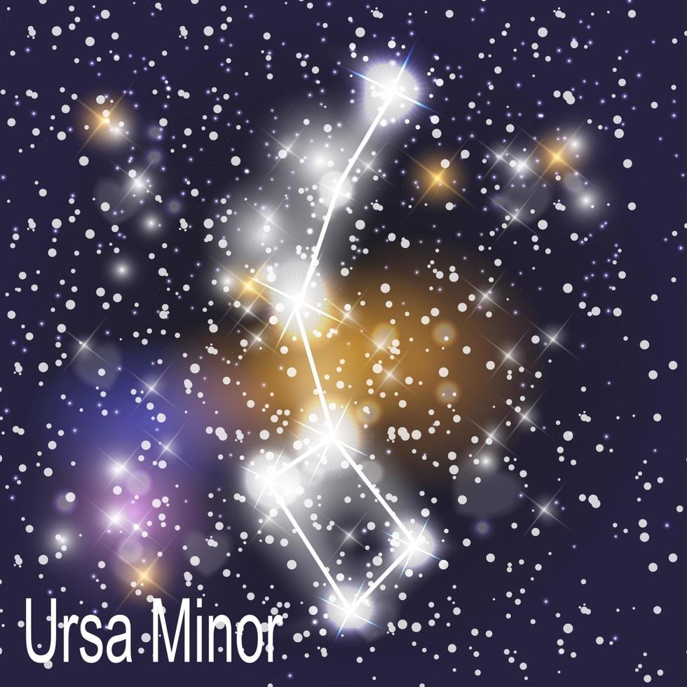 Ursa Minor Constellation with Beautiful Bright Stars on the Background of Cosmic Sky vector