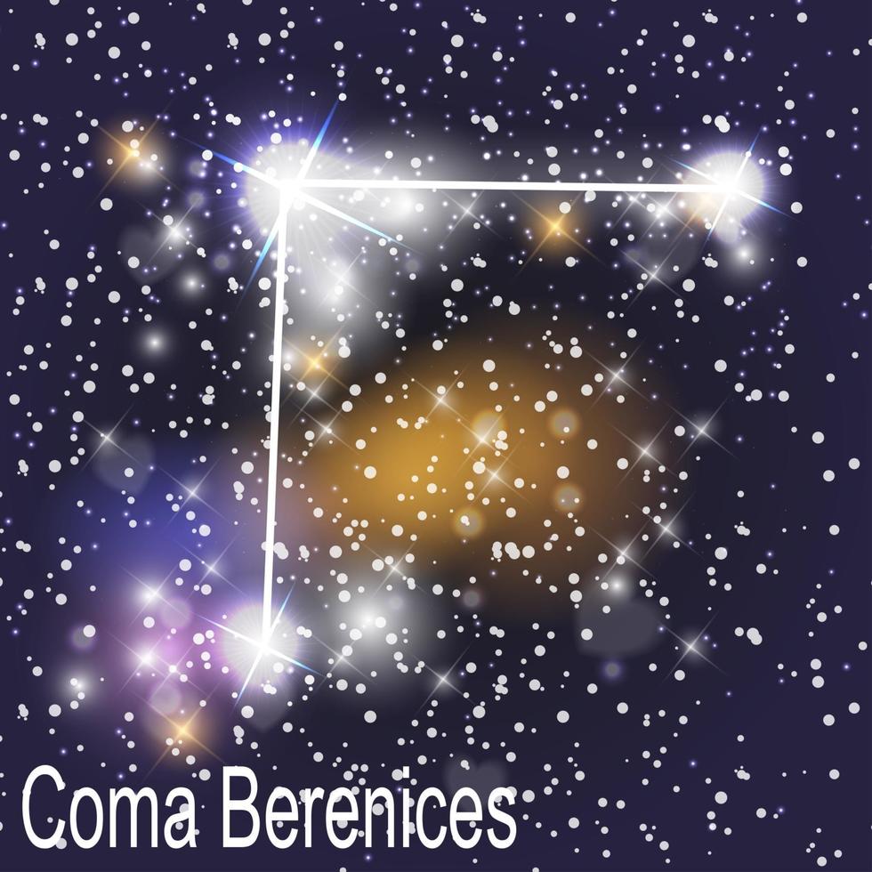 Coma Berenices Constellation with Beautiful Bright Stars on the Background of Cosmic Sky vector