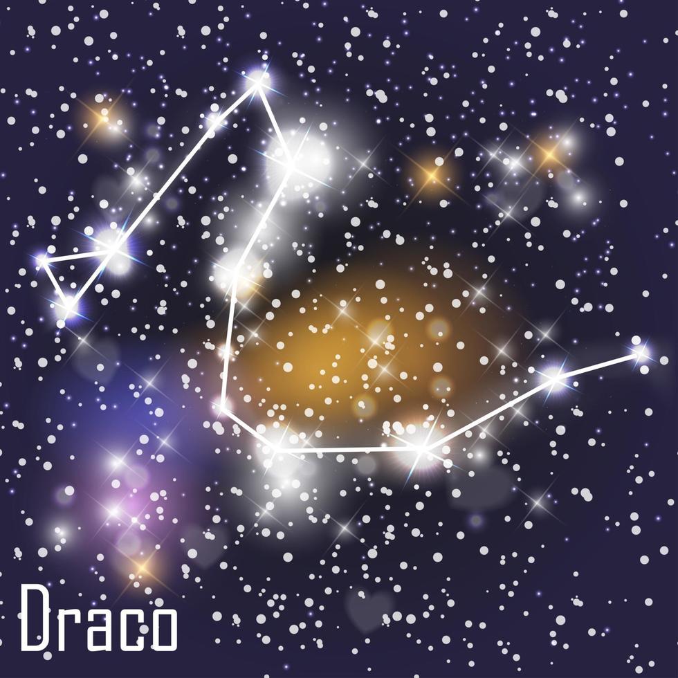 Draco Constellation with Beautiful Bright Stars on the Background of Cosmic Sky Vector Illustration