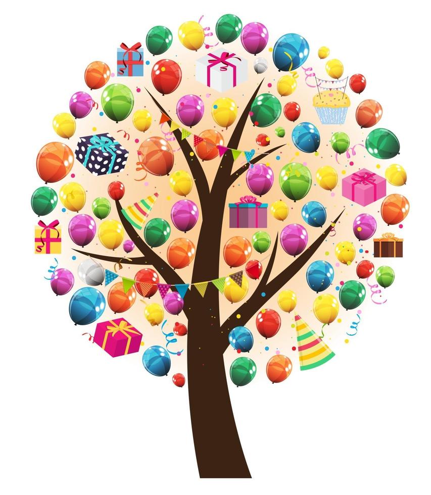 vector abstracto árbol feliz cumpleaños con globos ilustración