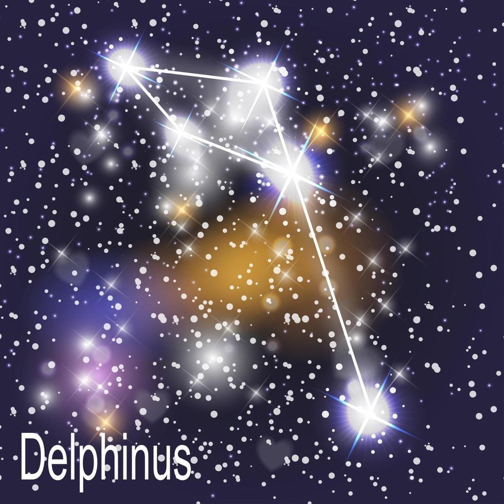 Delphinus Constellation with Beautiful Bright Stars on the Background of Cosmic Sky Vector Illustration