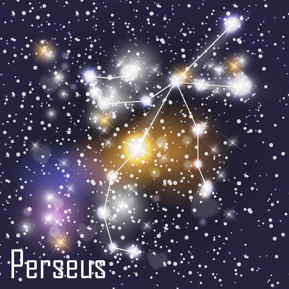 Perseus Constellation with Beautiful Bright Stars on the Background of Cosmic Sky Vector Illustration