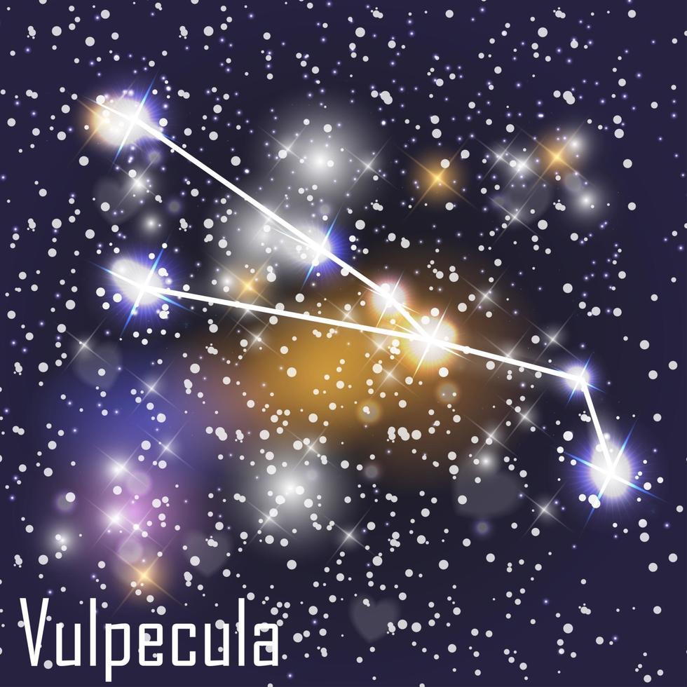 Constelación de vulpecula con hermosas estrellas brillantes en el fondo de la ilustración de vector de cielo cósmico