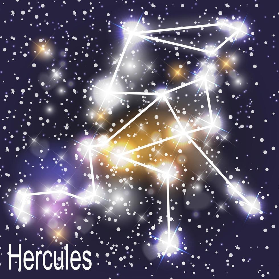 Constelación de Hércules con hermosas estrellas brillantes en el fondo de la ilustración de vector de cielo cósmico