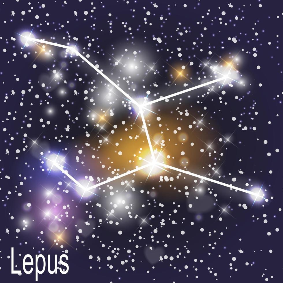 constelación de lepus con hermosas estrellas brillantes en el fondo de la ilustración de vector de cielo cósmico