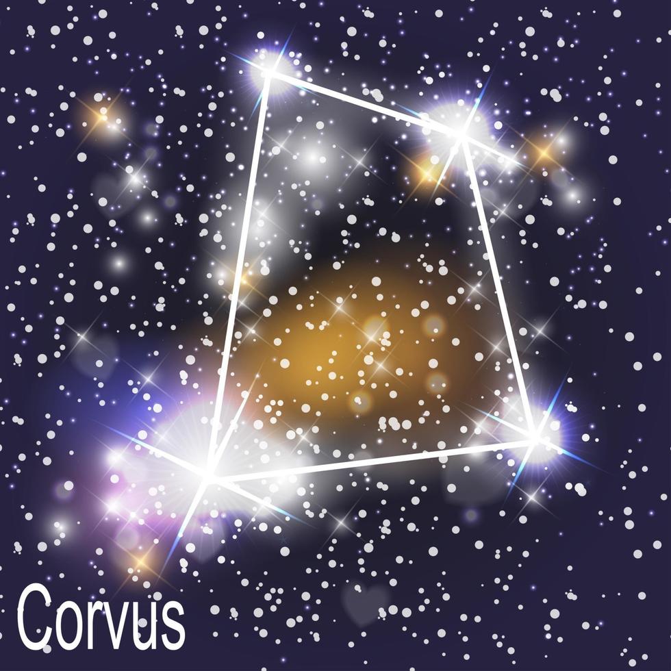 Corvus Constellation with Beautiful Bright Stars on the Background of Cosmic Sky vector