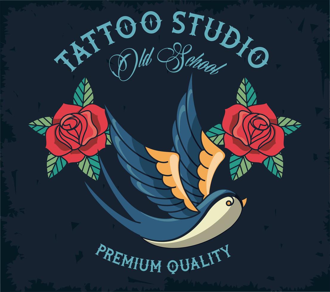 estudio de tatuajes de aves y rosas imagen artística vector