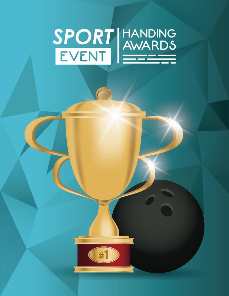 bowling sport ball and trophy vector