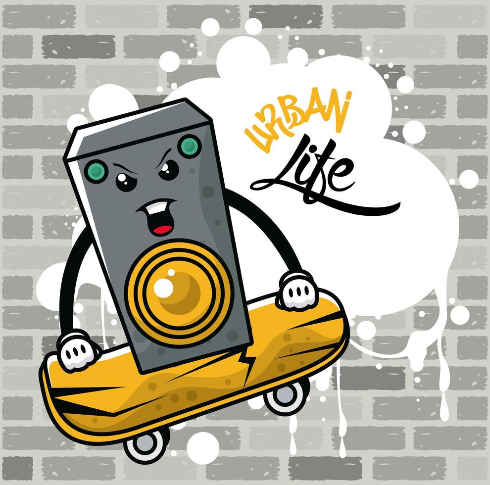 graffiti urban style poster with skateboard and speaker vector