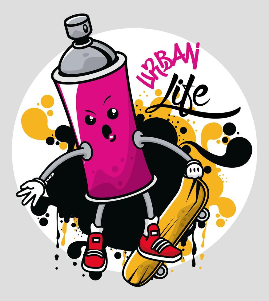 graffiti urban style poster with paint spray bottle character vector