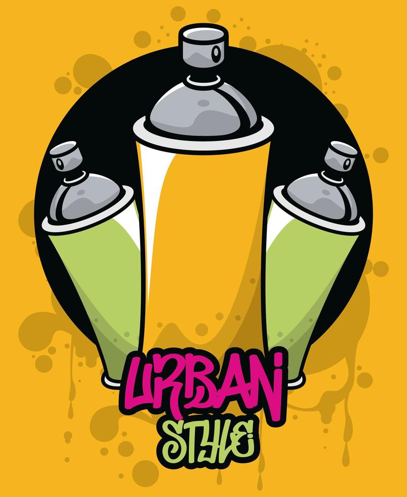 graffiti urban style poster with paint spray bottles vector