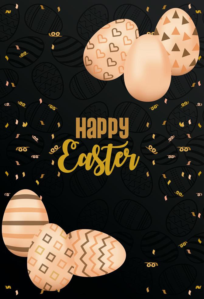 tarjeta de feliz pascua con letras y huevos pintados vector