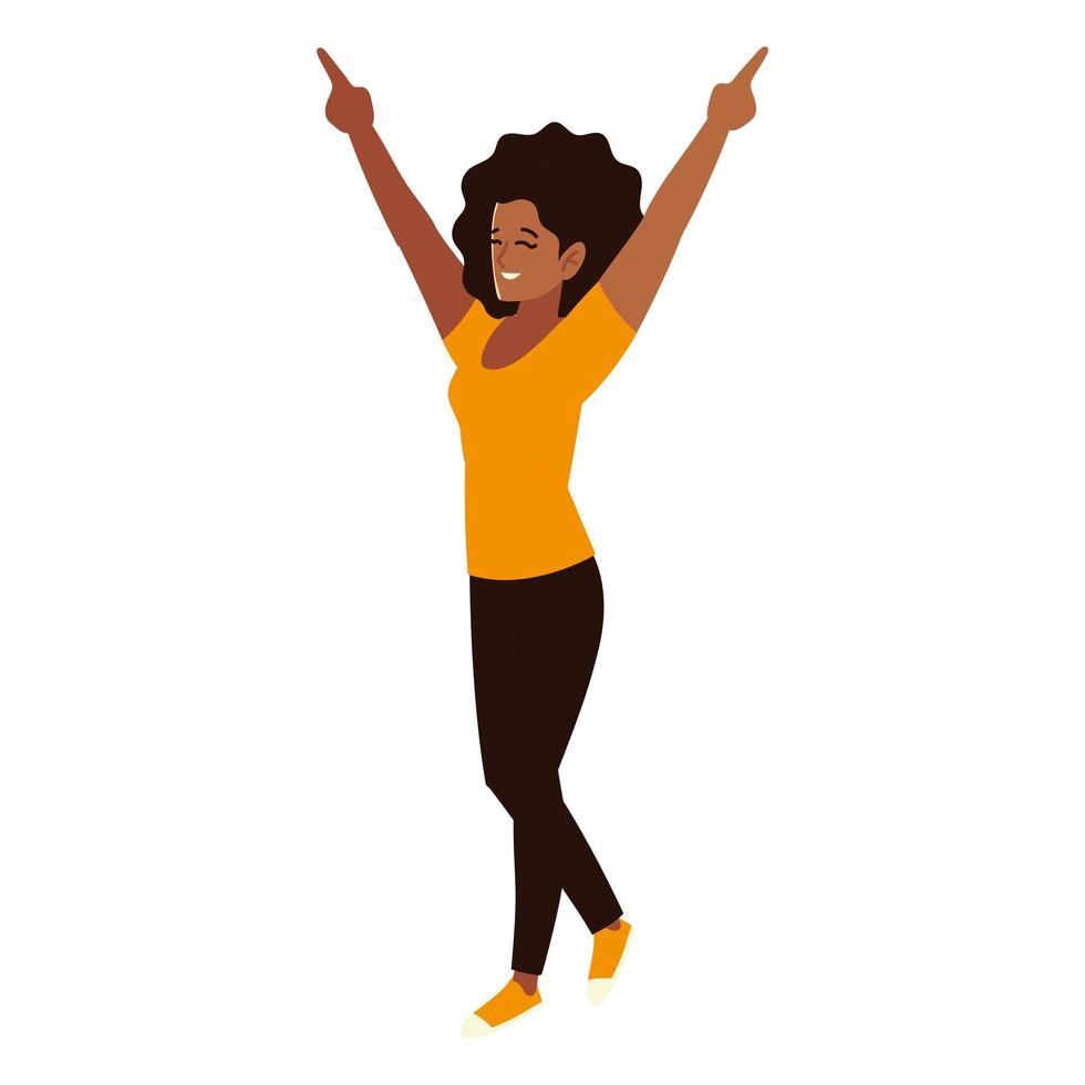 young woman hands up celebrating  white background vector