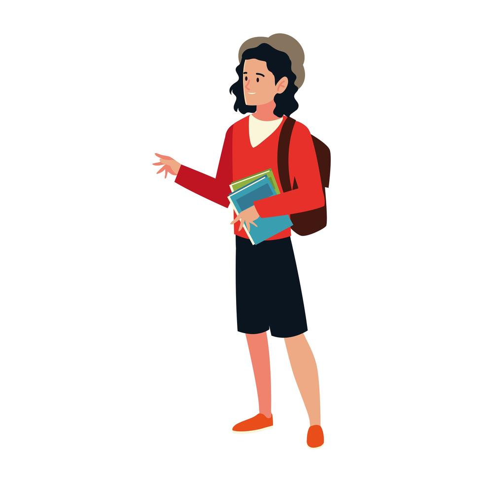 student with books and bag character cartoon people student university vector