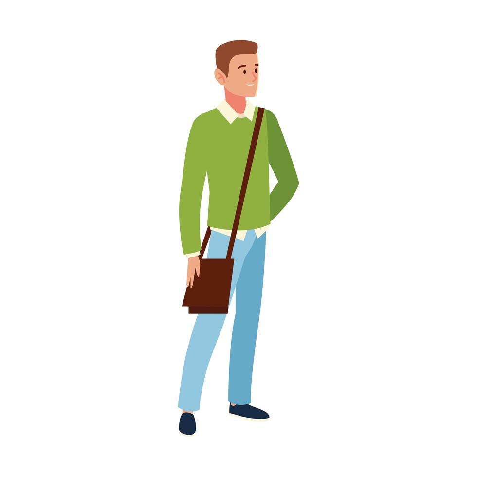 student male character with handbag cartoon people student university vector