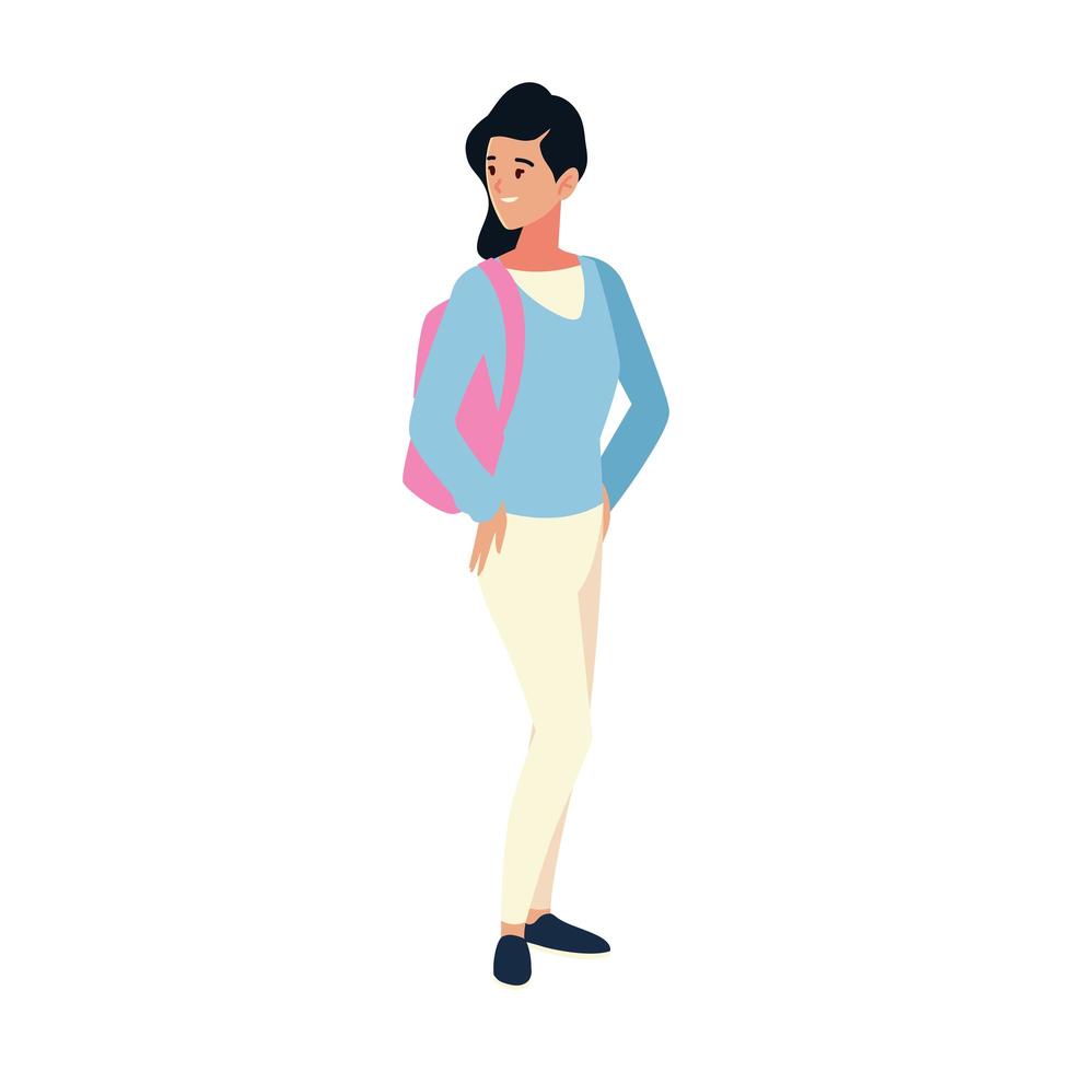 estudiante universitario mujer con mochila cartoon character vector