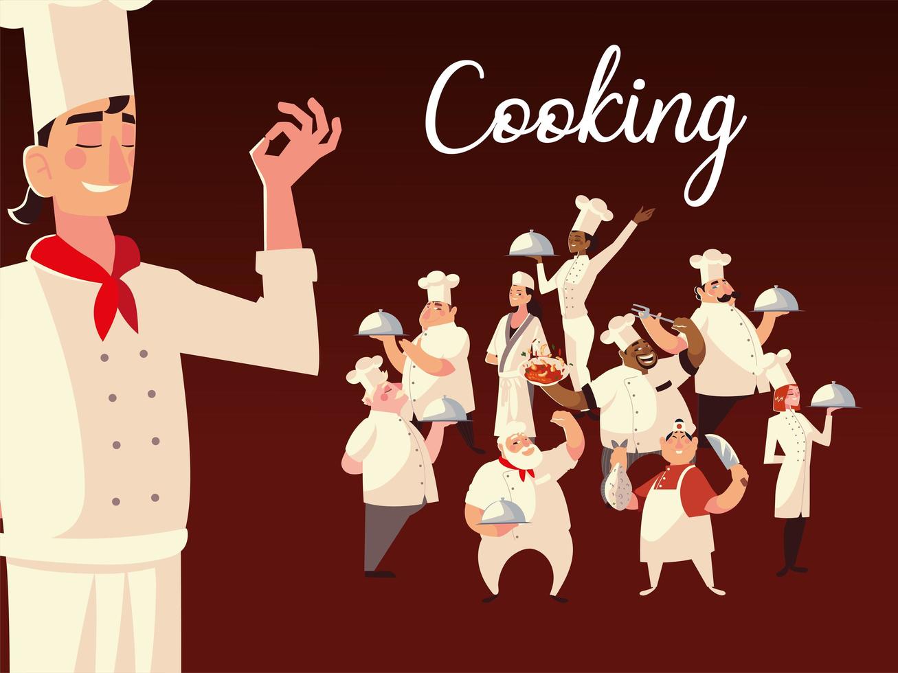 chefs cocinando comida trabajador personal diseño de restaurante vector
