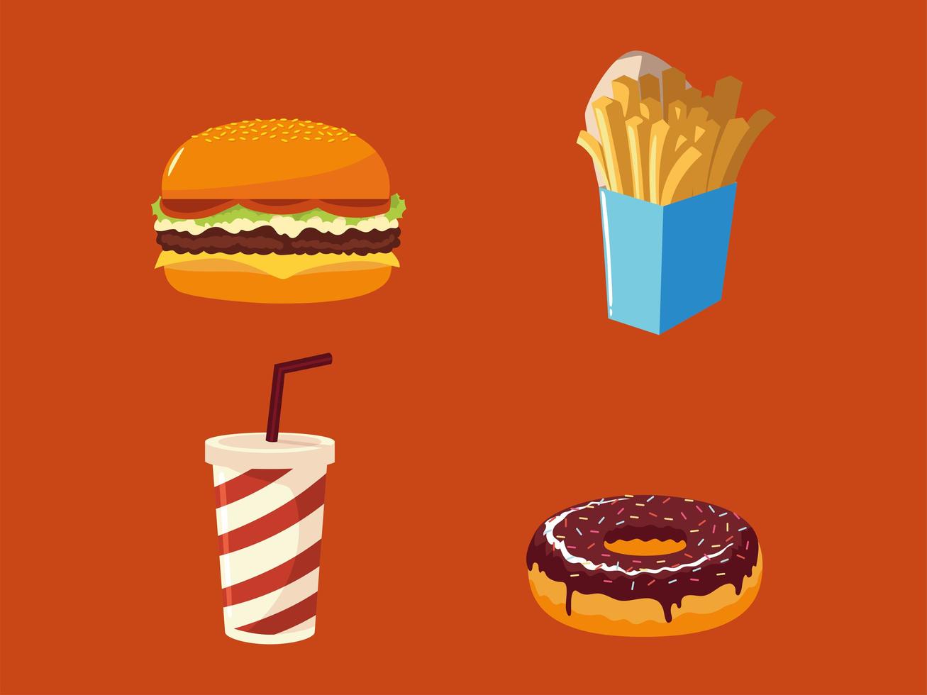 fast food icons set burger soda french fries and donut vector