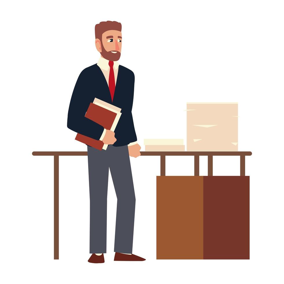 businessman with folder desk and papers office cartoon vector