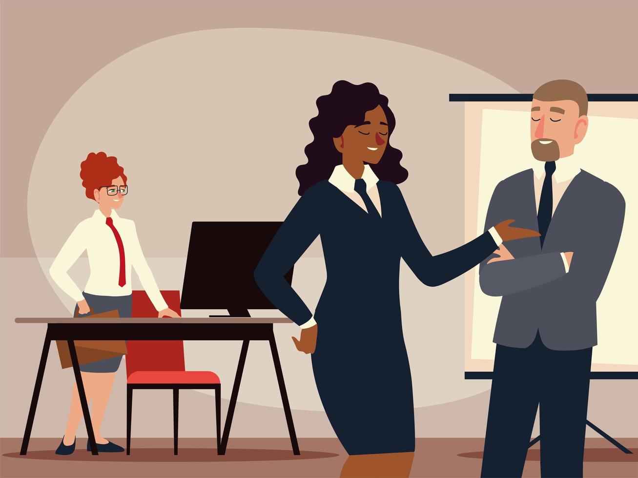 business man and woman with secretary working in the office vector