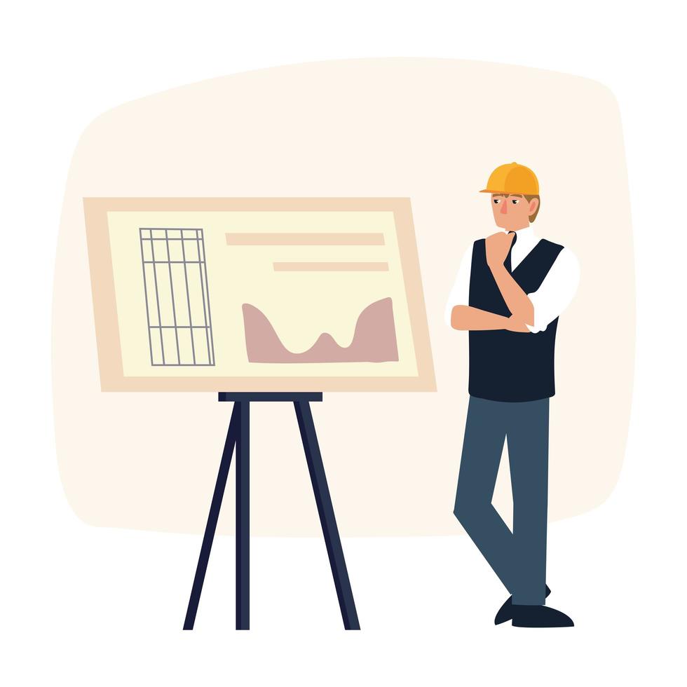 man architect standing and looking project blueprint vector