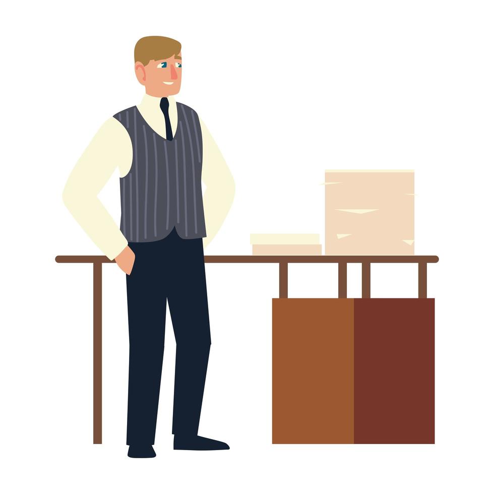 business man with stacked documents on desk in the office vector