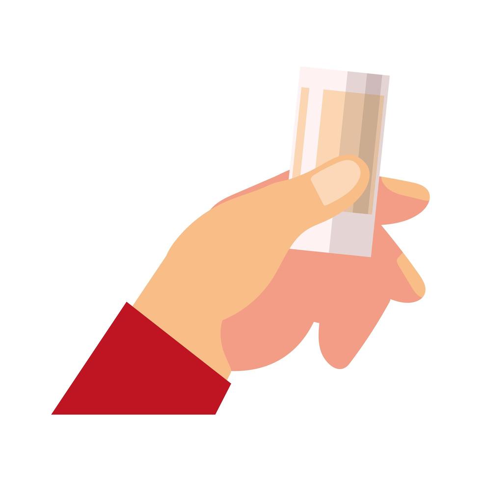 hand is holding a glass with a drink cheers vector