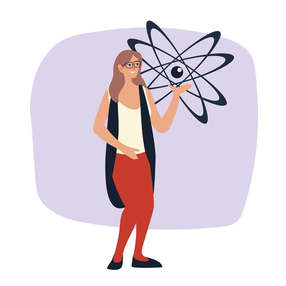 scientist woman with glasses and atom molecule design vector