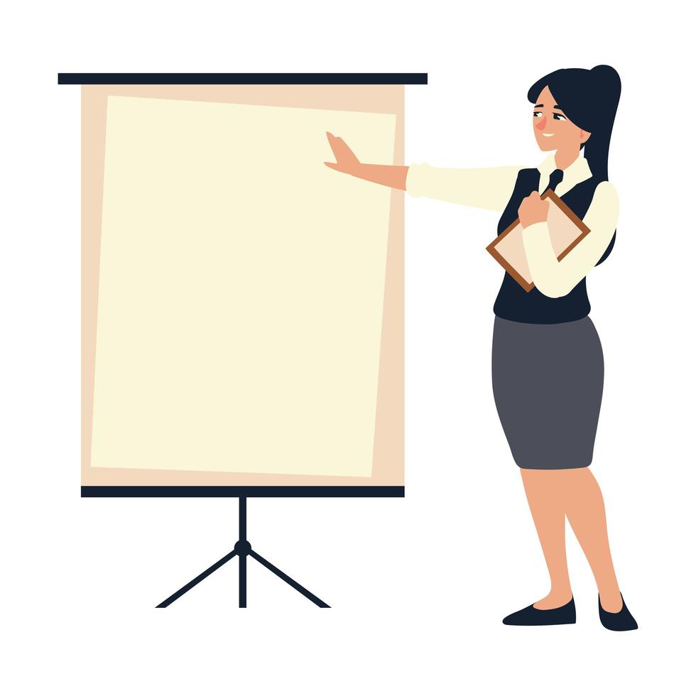 business woman with documents and presentation board working vector