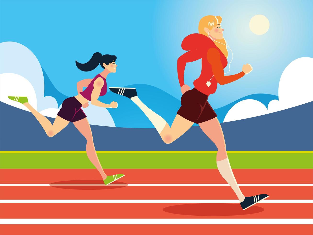 young women running activity in the race track vector