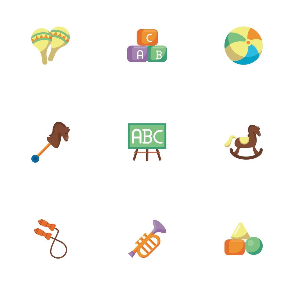 bundle of child toys set icons flat style vector